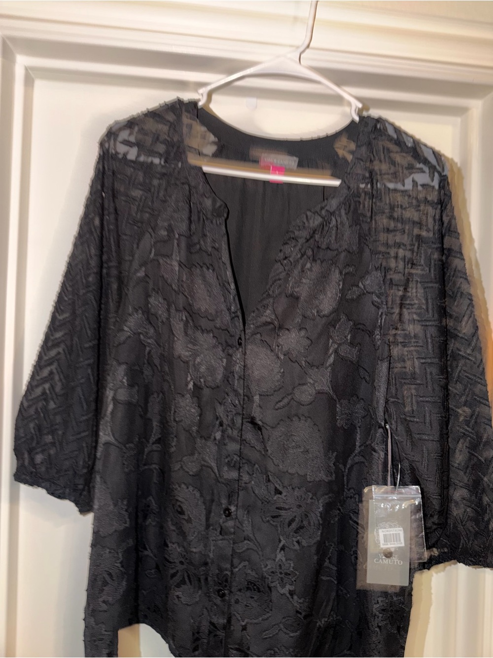Vince Camuto Black Floral Lace Button-Front Shirt